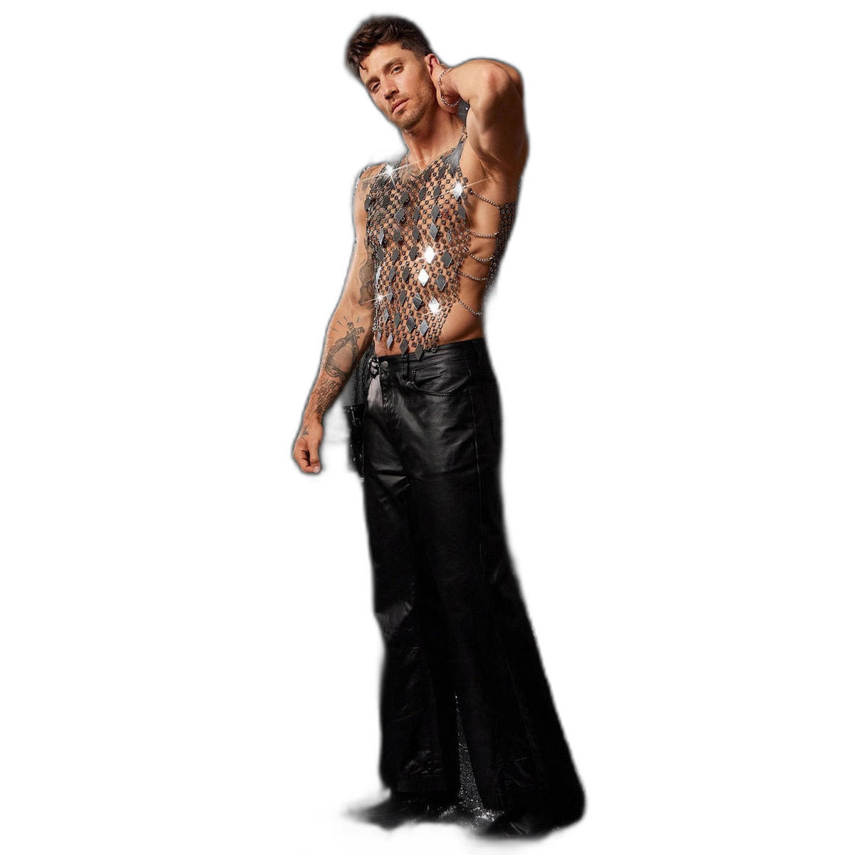 Diamond Mirror Sequin Rhinestone Mesh Crop Tank