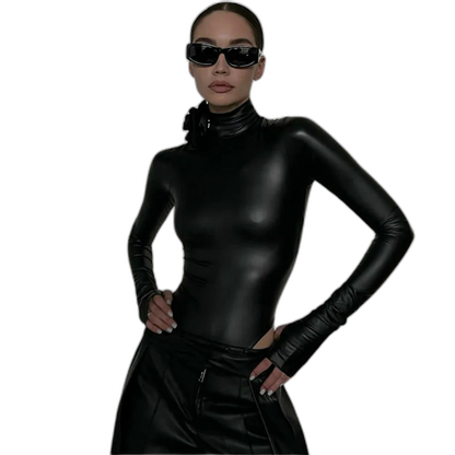 Black Widow Floral-Appliqué Bodysuit