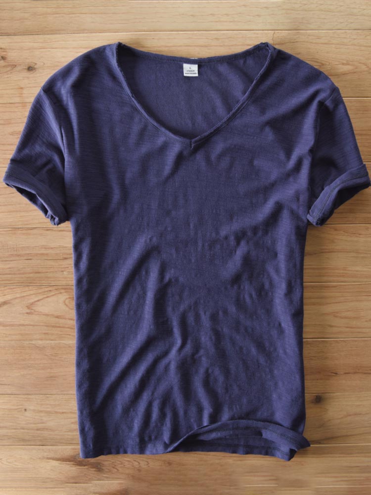 Men's Cotton Short Sleeve V-neck T-shirt