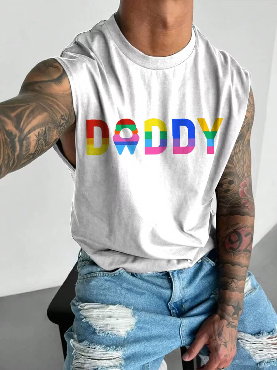 Men's Daddy Rainbow Pride LGBT Print Wide Shoulder Vest