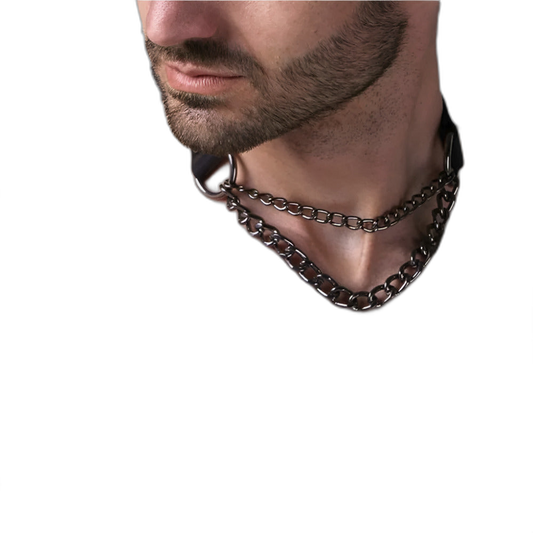 Gunmetal Chained Leather Choker / Collar