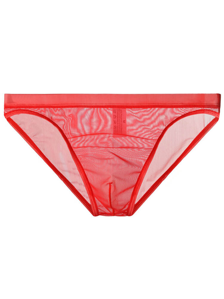 Men's Solid Color Sexy Mesh Transparent Thin Briefs