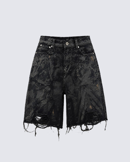 Vintage Distressed Black Denim Shorts