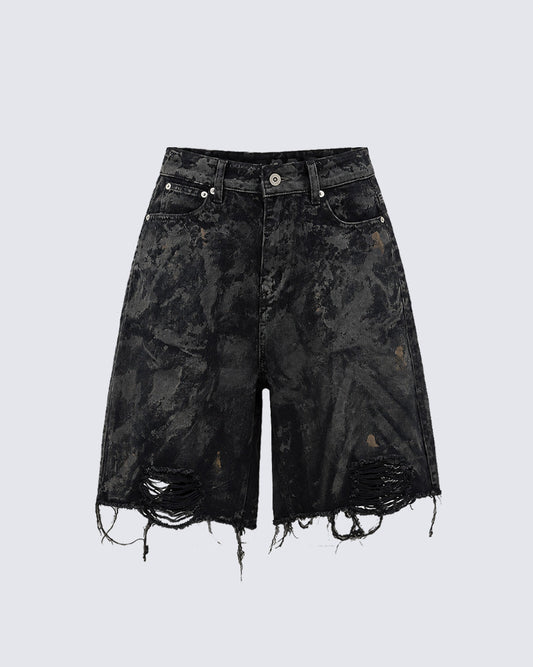 Vintage Distressed Black Denim Shorts