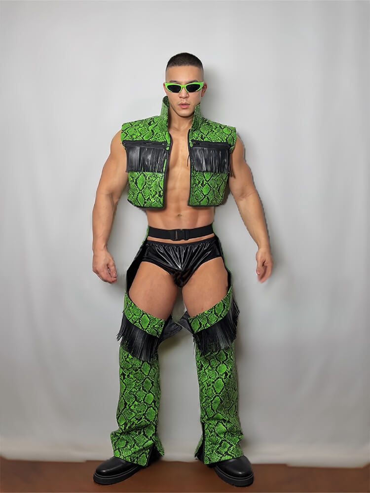 Men's Snakeskin-Print Fringe Performance Costume Set