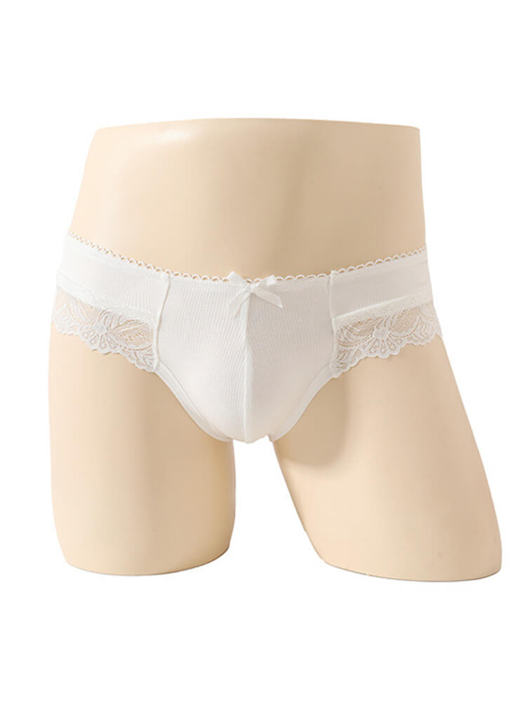 Men's Sexy Lace-Trimmed Bow Breathable Briefs
