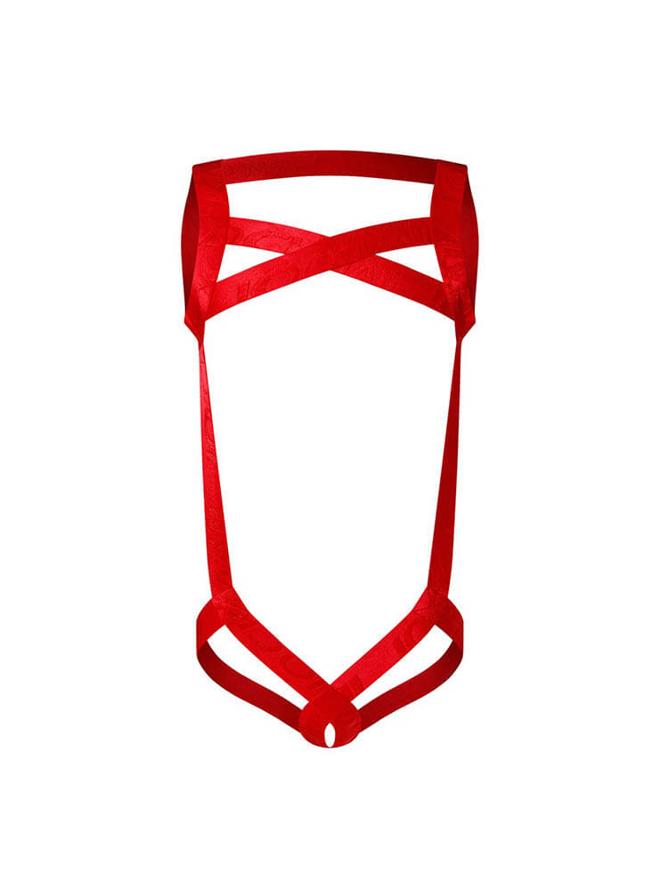 Men's Solid Sexy Hollow Ring Thong Bodysuit