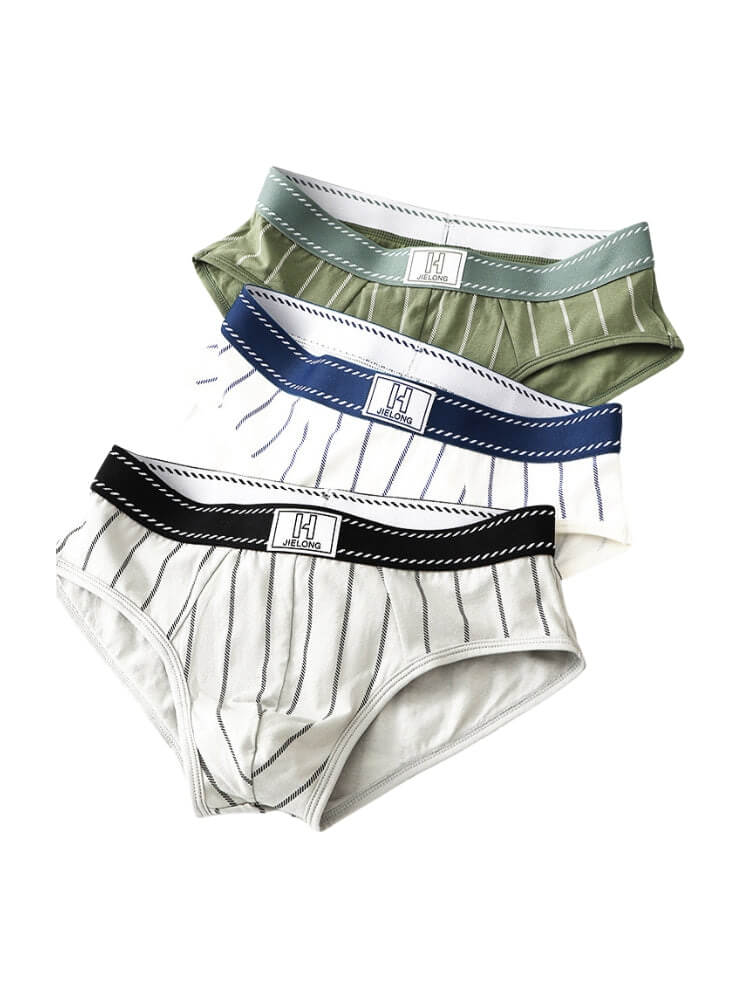 Men's Vertical Stripe Breathable Cotton Briefs