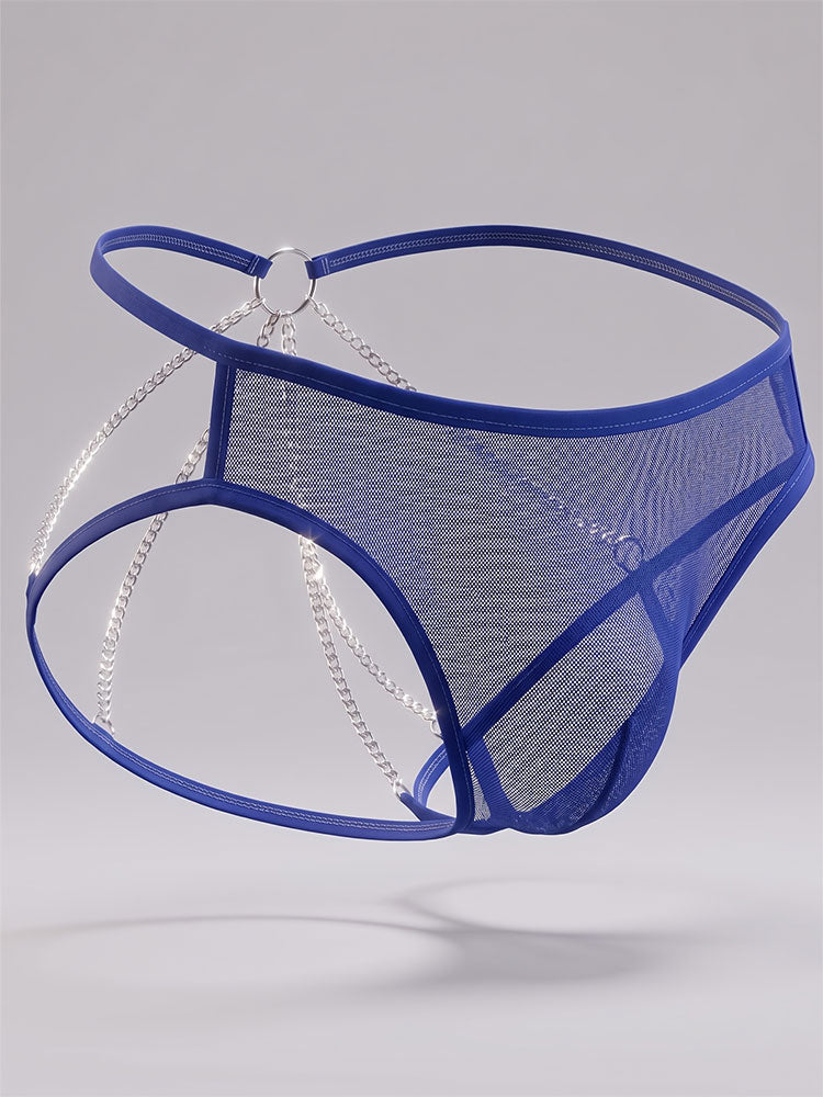 Men's Sexy Mesh Gold-Chain Cutout Jockstrap