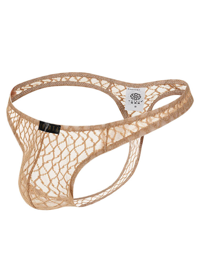 Men's Sexy Transparent Lace Mesh Solid Color Thong