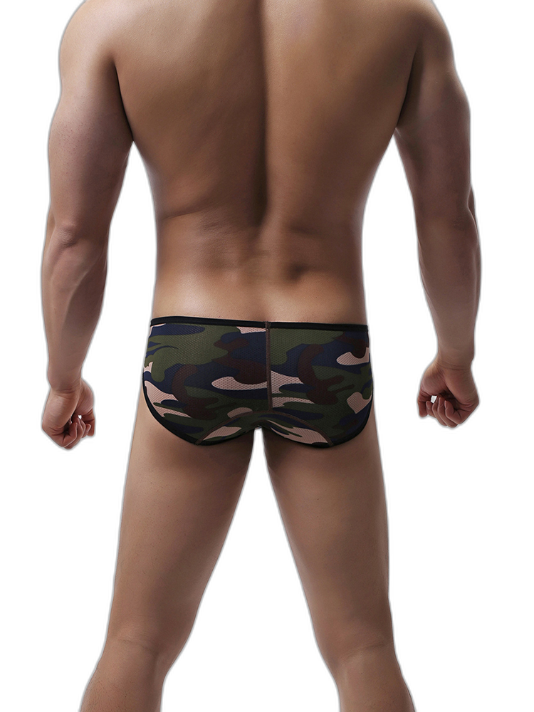 Men’s Sexy Camo Print Mesh Bikini