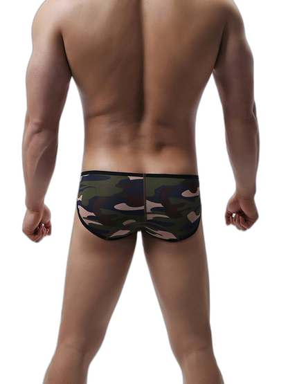 Men’s Sexy Camo Print Mesh Bikini
