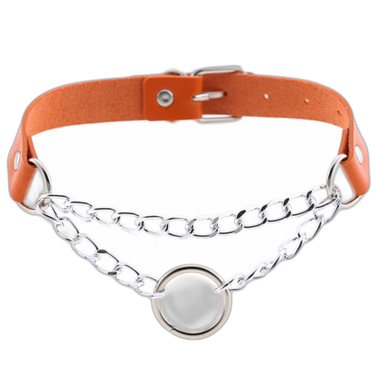 Chained O-Ring Leather Collar / Choker