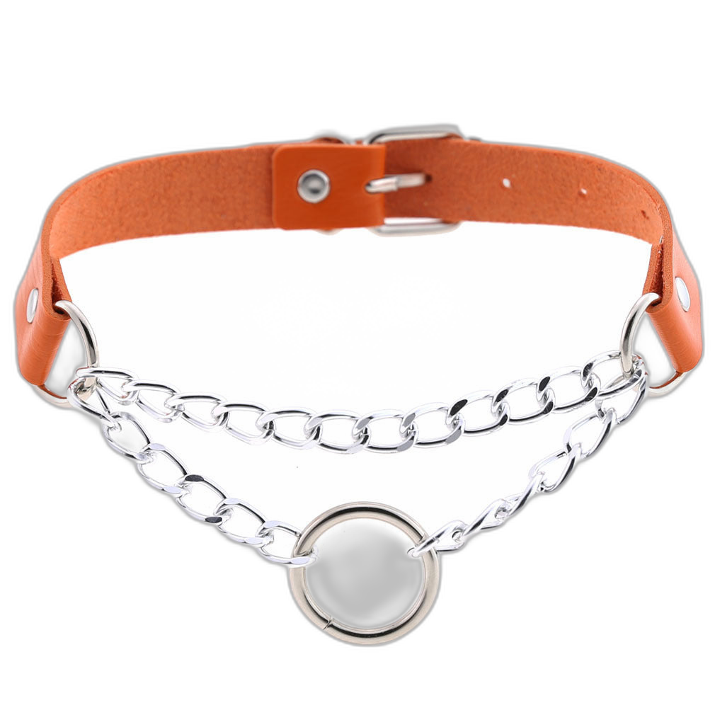 Chained O-Ring Leather Collar / Choker