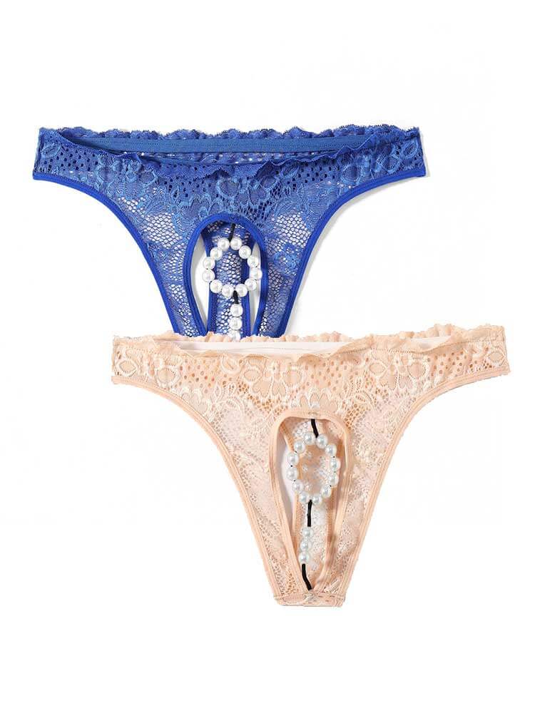 Men's Sexy Imitation Pearls Sheer Lace Briefs