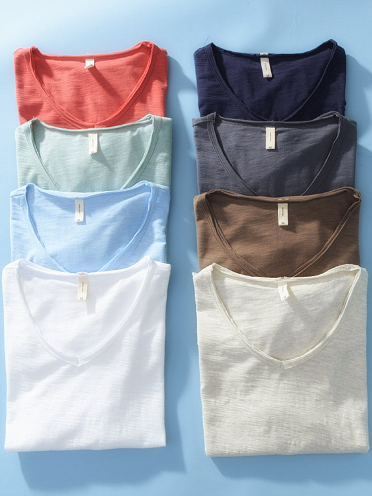 Men's Cotton Short Sleeve V-neck T-shirt