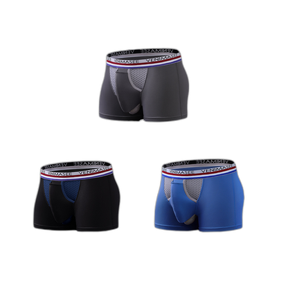 3 Pack Men's Breathable Divided Double Pouch Boxer Briefs