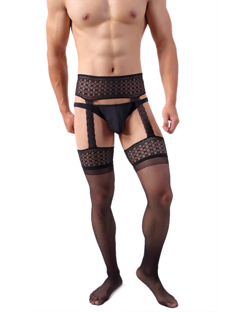 Men's Long Tube Stockings Ultra-thin Pantyhose - Black