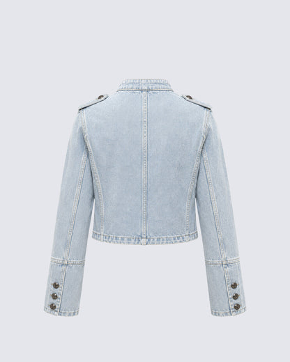American-Style Metal Ribbed Button Retro Washed Jacket
