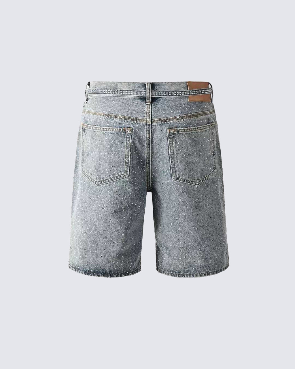 All Over Rhinestone Washed Denim Jort Shorts
