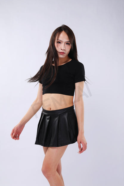 Leather Pleated Mini Skirt