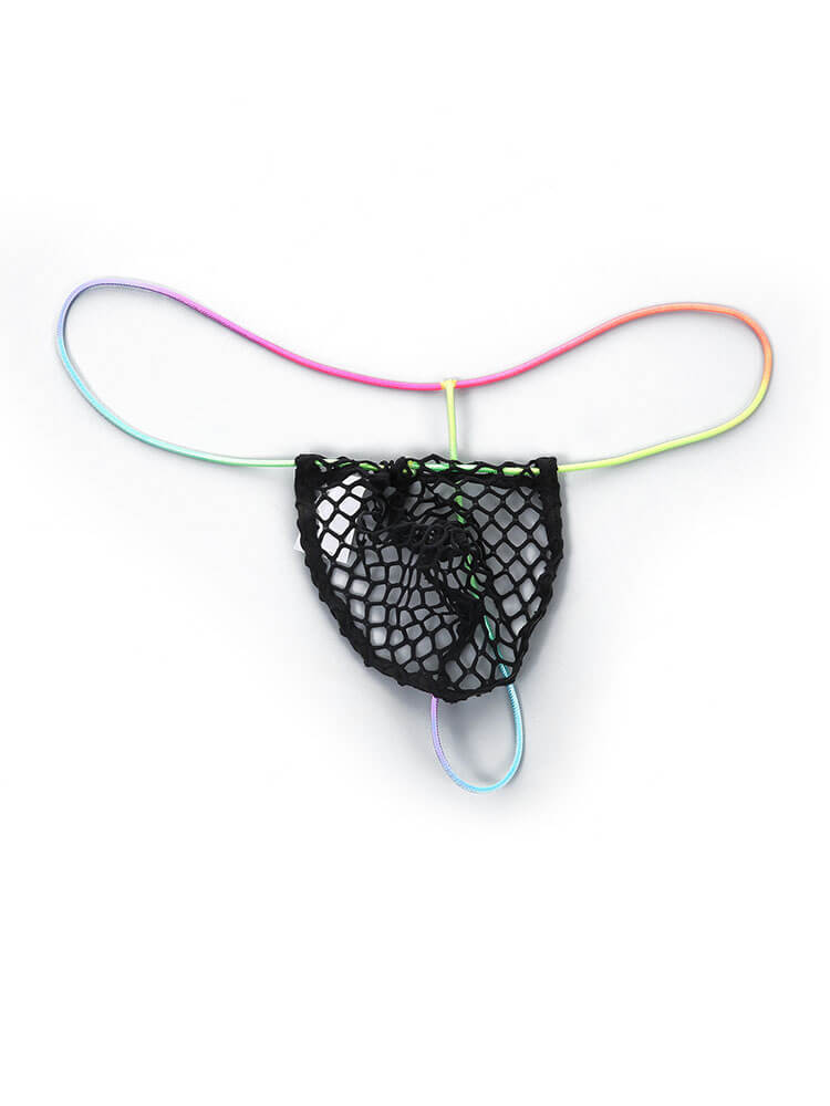 Men's Low Waist Sexy Rainbow String Fishnet Thong