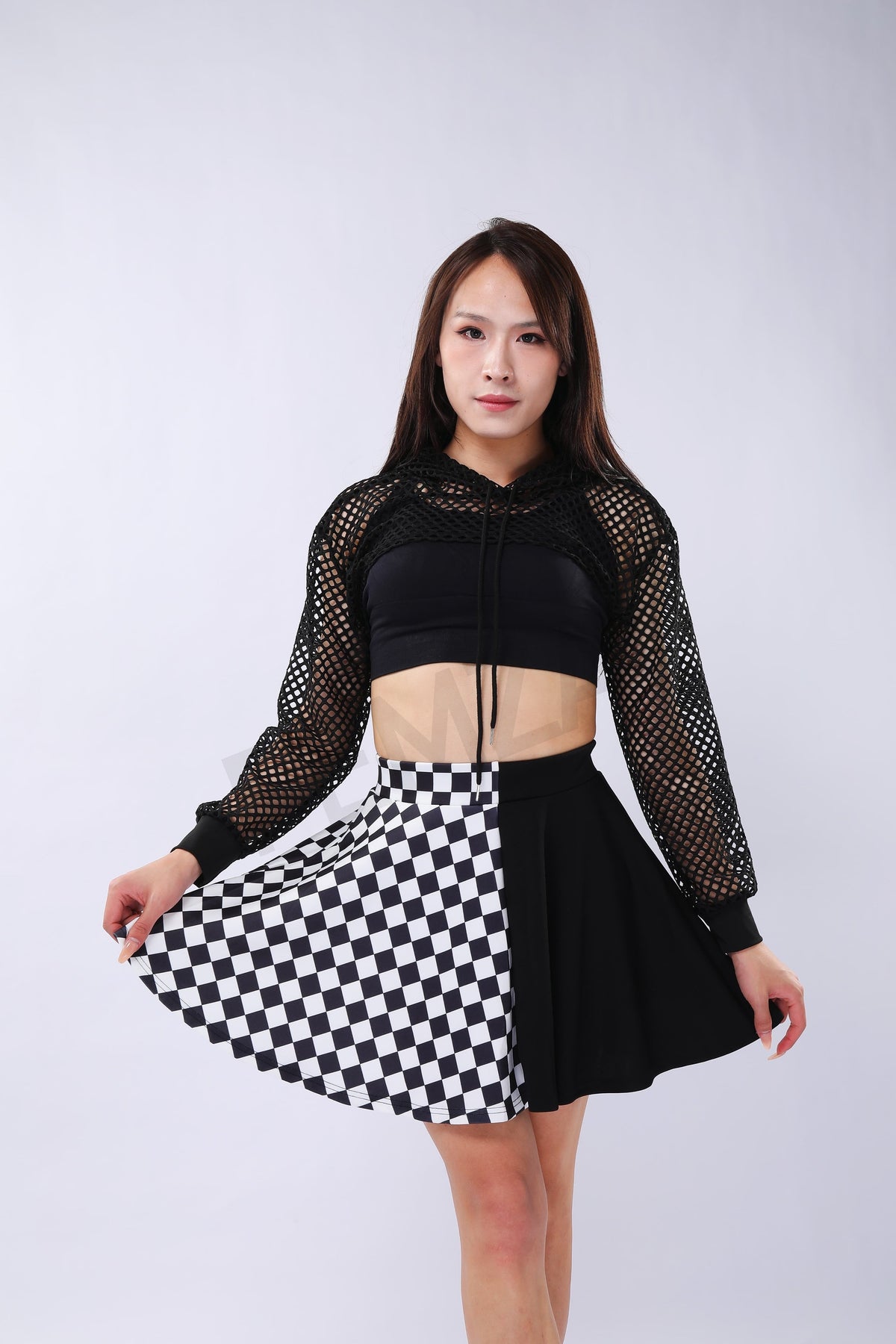 Checkboard Pattern Pleated Skirt
