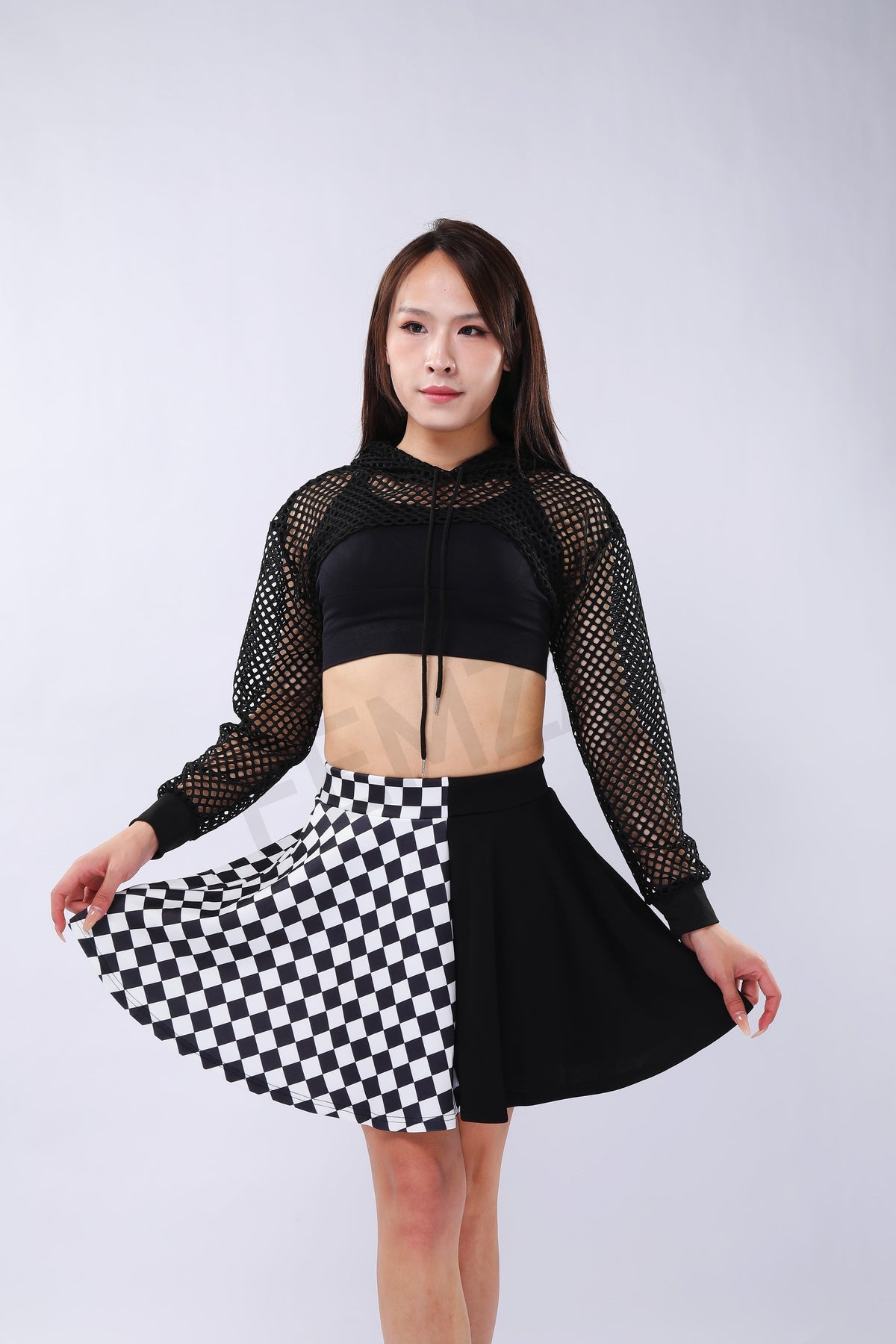 Checkboard Pattern Pleated Skirt