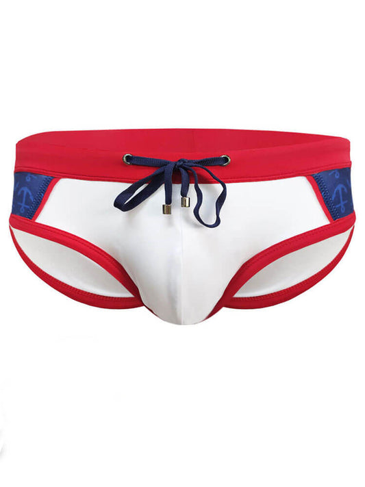 Men's Sexy Color-Block Drawstring Beach Swim Briefs
