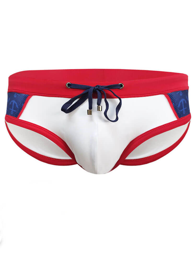 Men's Sexy Color-Block Drawstring Beach Swim Briefs