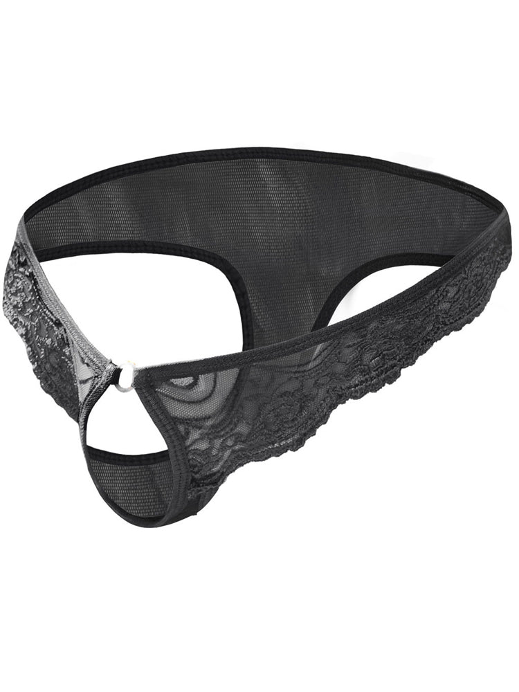 Men's Sheer Mesh Low Waisted Spandex Thong