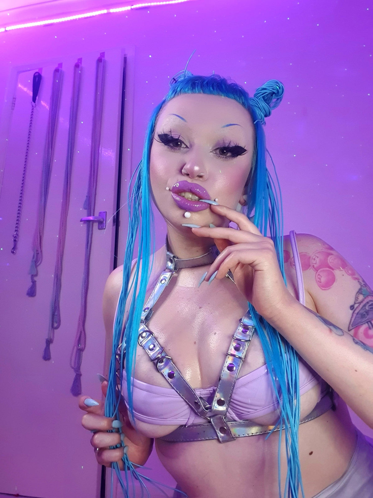 Holographic Silver D Ring Harness Bra