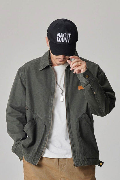Winter Detroit Heavy Quilted Work Jacket for Men – Loose Fit, Cotton Lined