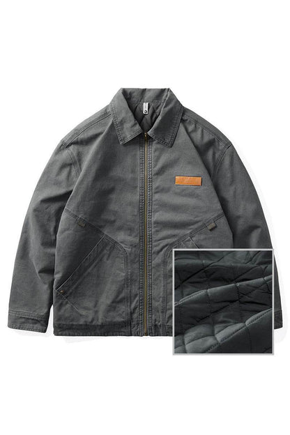 Winter Detroit Heavy Quilted Work Jacket for Men – Loose Fit, Cotton Lined