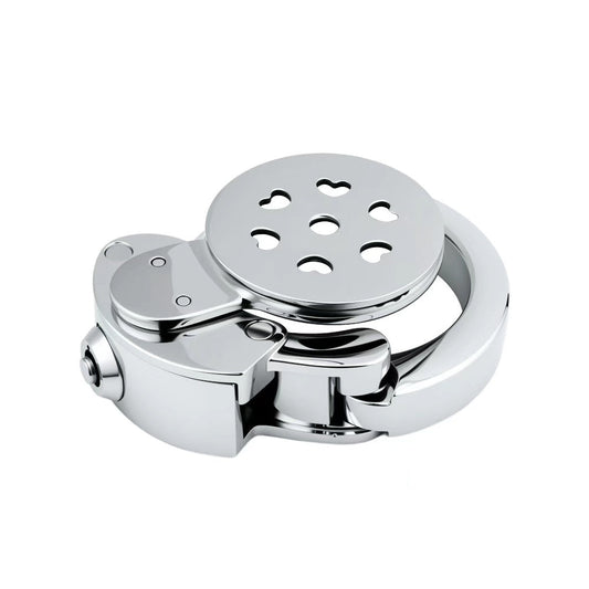 Inverted Flat Chastity Cage Collection with Adjustable Rings – Heart, Sunburst & Shell Ventilation Patterns