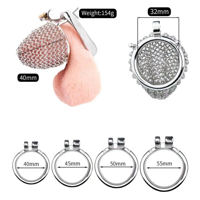 Flexible Stainless Steel Mesh Chastity Cage for Men – 5 Precision Sizes LKM-024