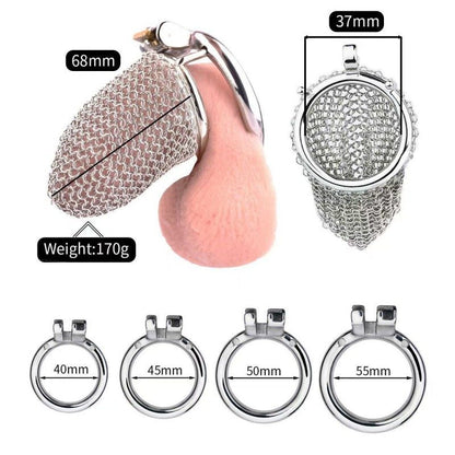 Flexible Stainless Steel Mesh Chastity Cage for Men – 5 Precision Sizes LKM-024