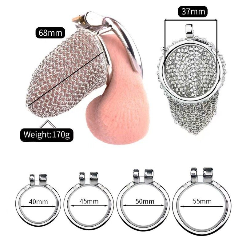 Flexible Stainless Steel Mesh Chastity Cage for Men – 5 Precision Sizes LKM-024