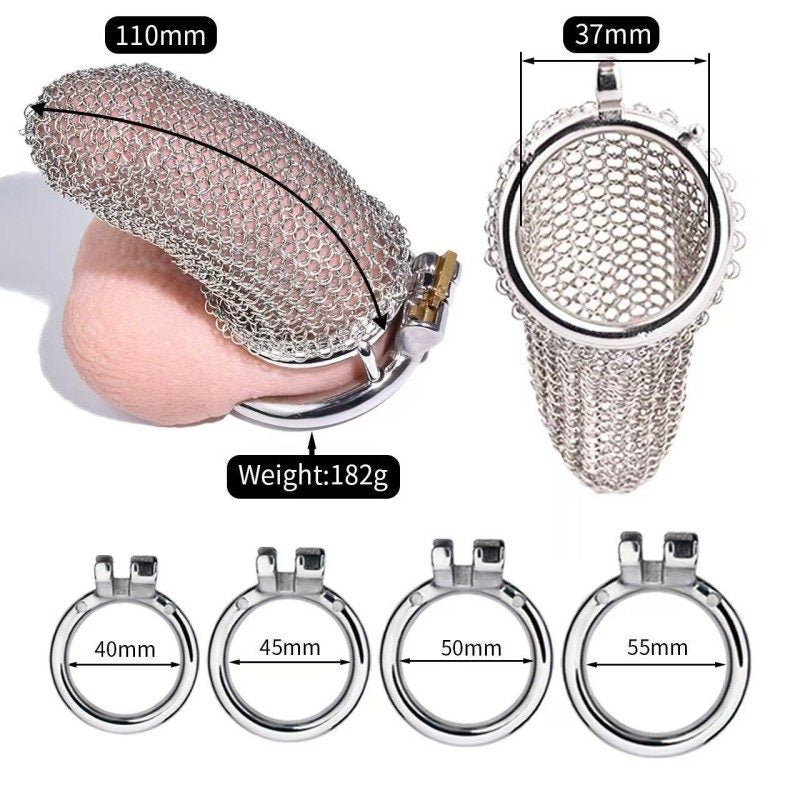 Flexible Stainless Steel Mesh Chastity Cage for Men – 5 Precision Sizes LKM-024