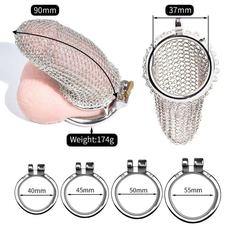 Flexible Stainless Steel Mesh Chastity Cage for Men – 5 Precision Sizes LKM-024