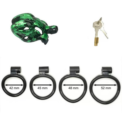 Hand-Painted Cobra Resin Male Chastity Cage – Marble Finish, Multi Sizes (S+ S N+ R+ R), 42–52mm Rings, Lightweight & Breathable