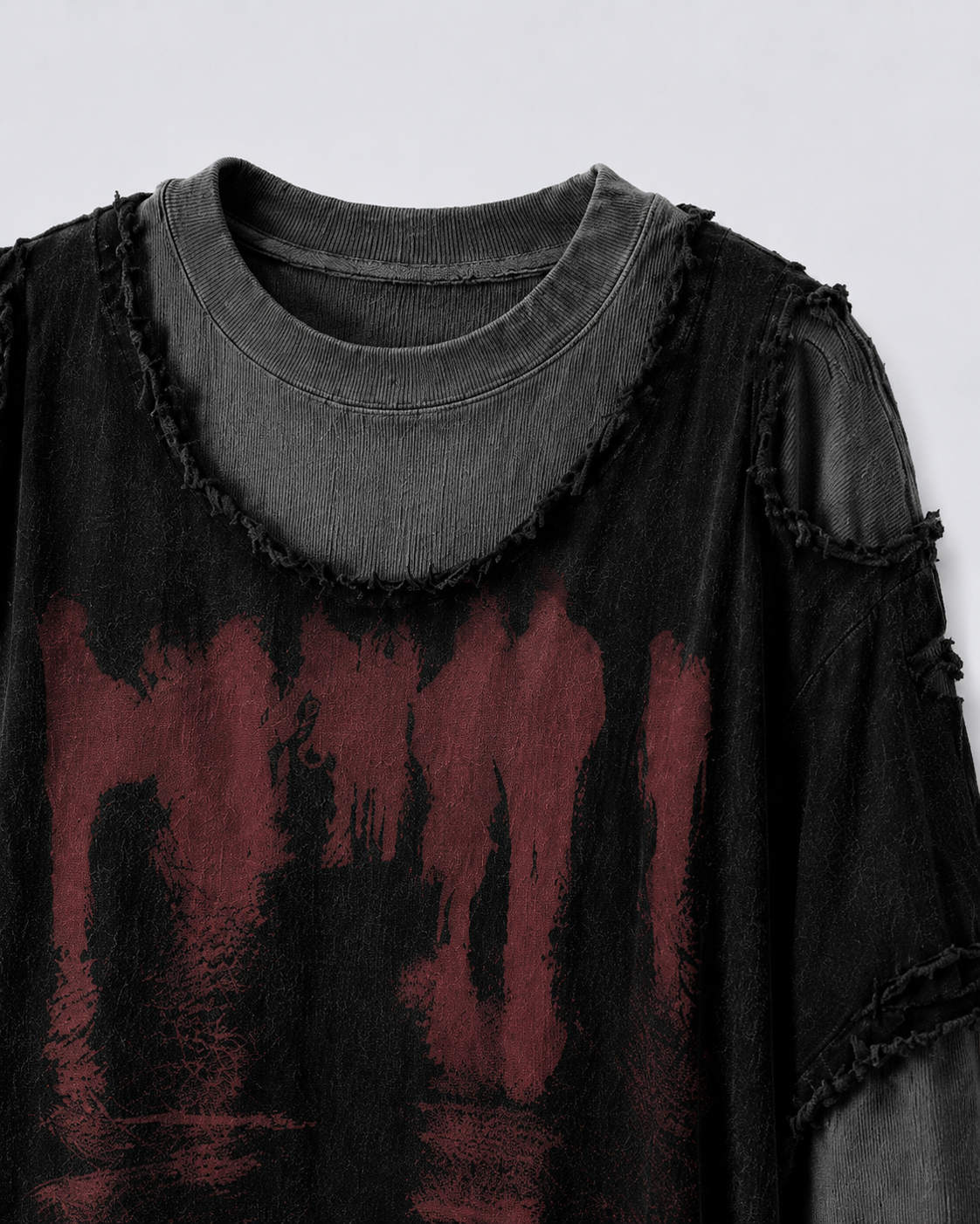 KIIKIO Two-Tone Raw Edge Patchwork Layered Long Sleeve Tee