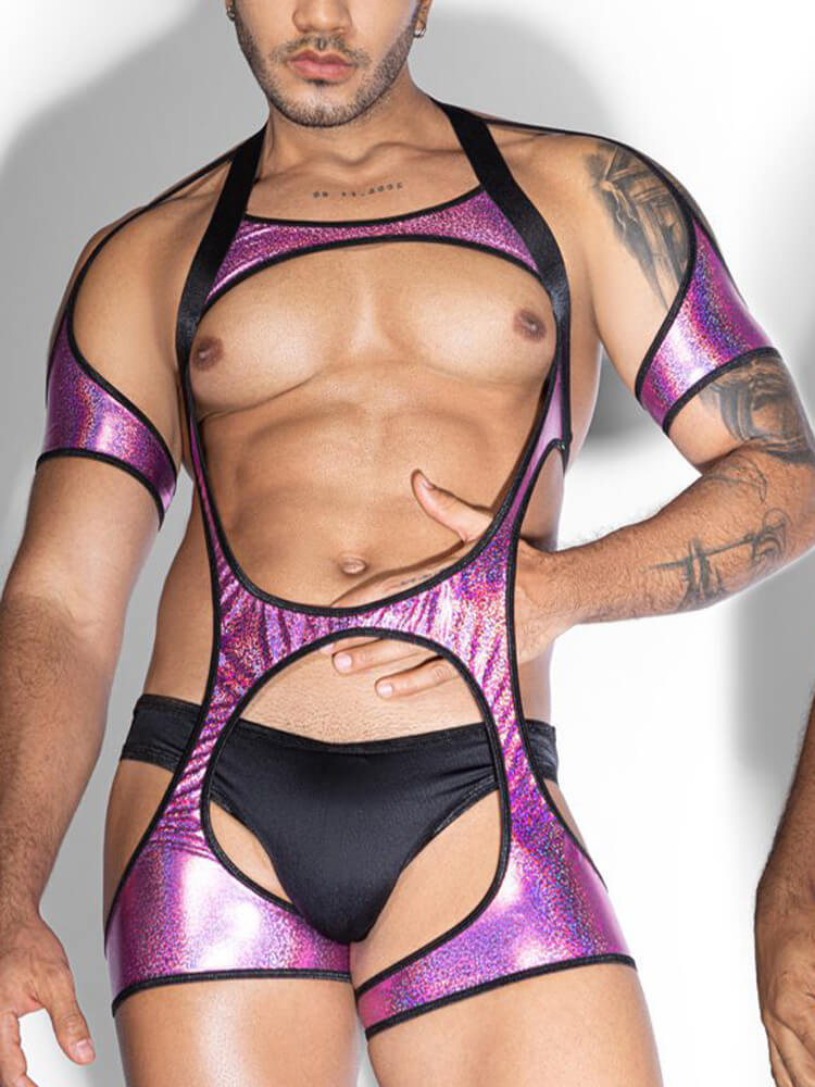 Men's Sexy Laser Light Uniform Jumpsuit