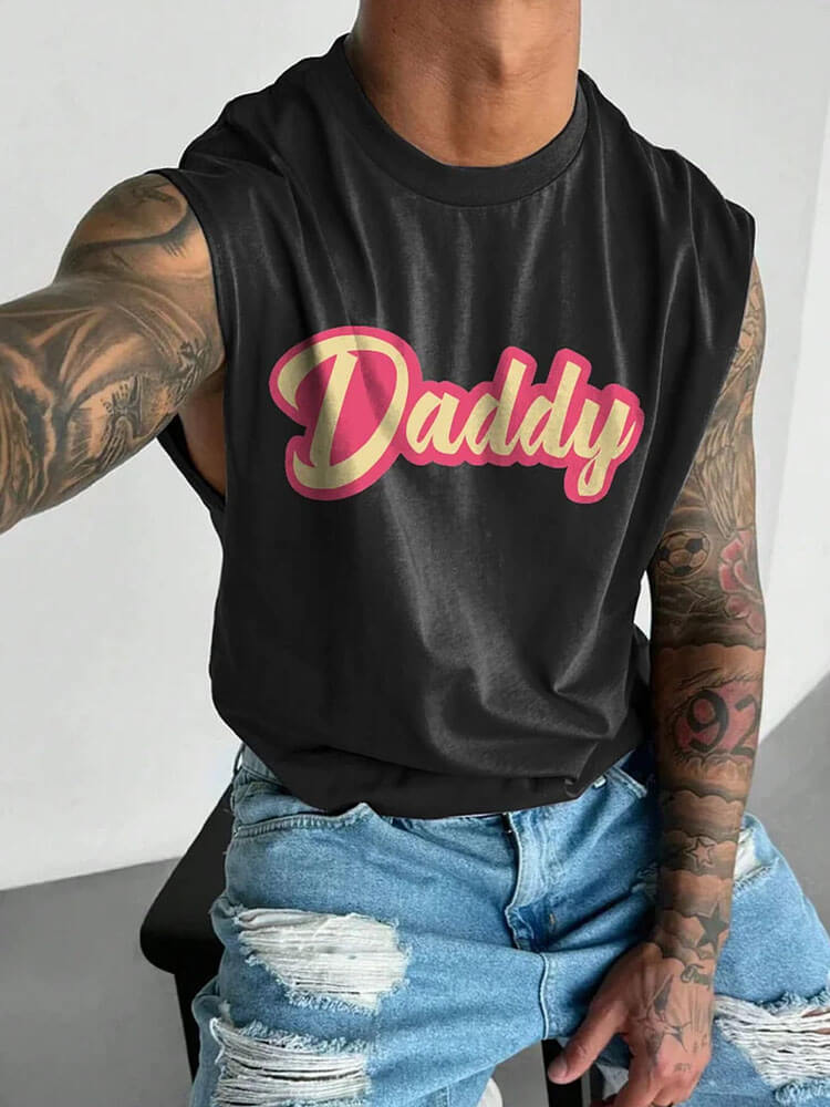 Men's Daddy Letter Print Wide Shoulder Vest