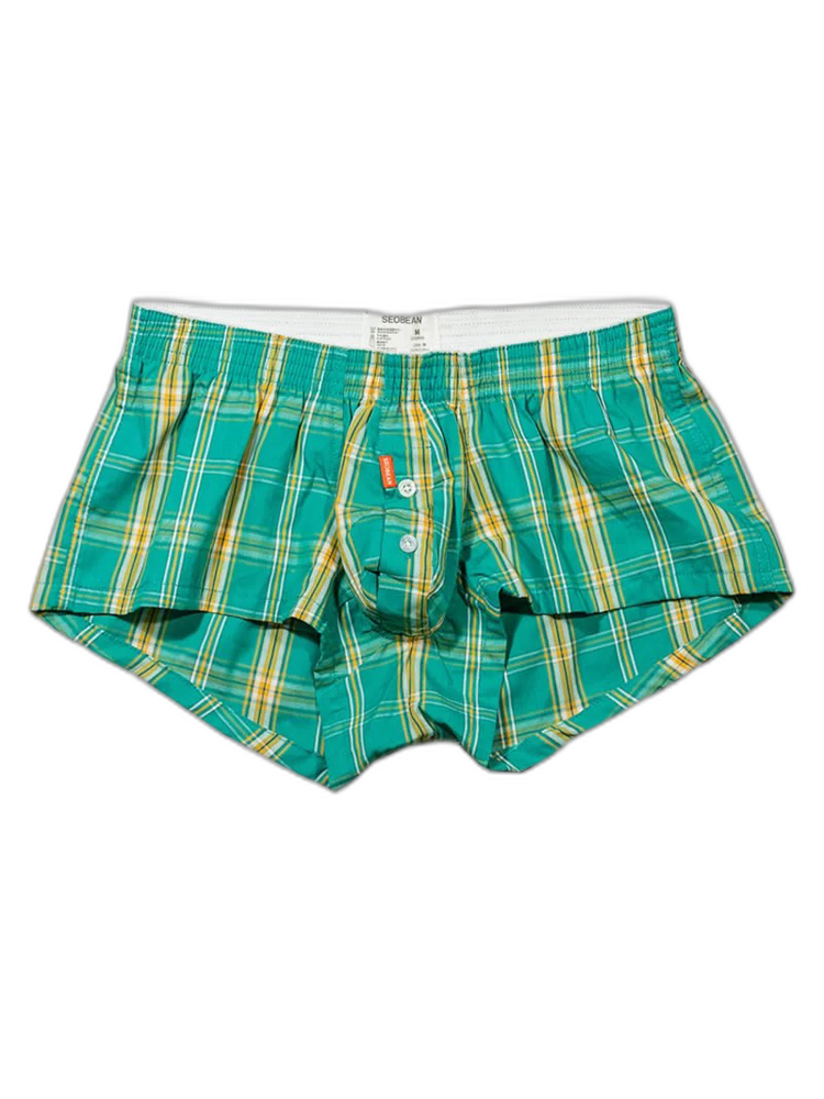 Men's Classic Plaid Cotton Trunks With Button Fly