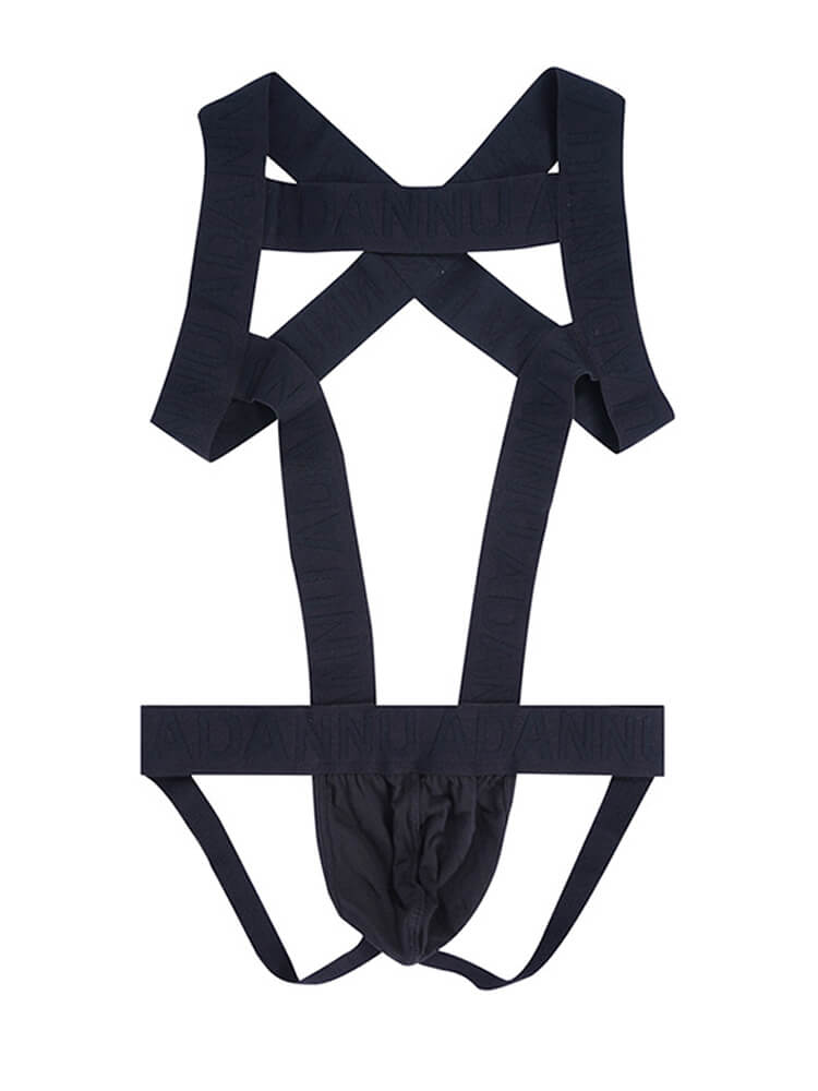Men's One-Piece Double-Thong Hollow Sports Bodysuit