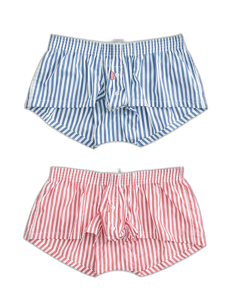 2 Pack Men’s Classic Striped Trunks with Button Fly