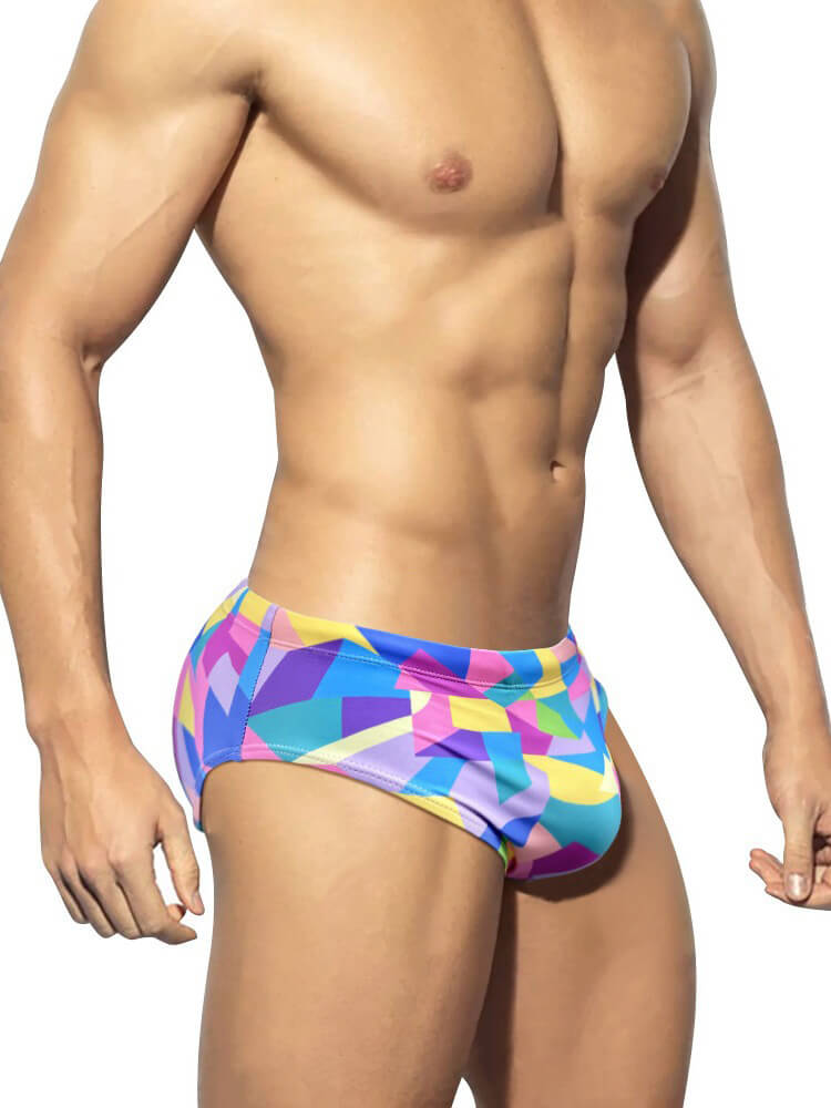 Men's Geometric Colorblock Low-Rise Swim Briefs