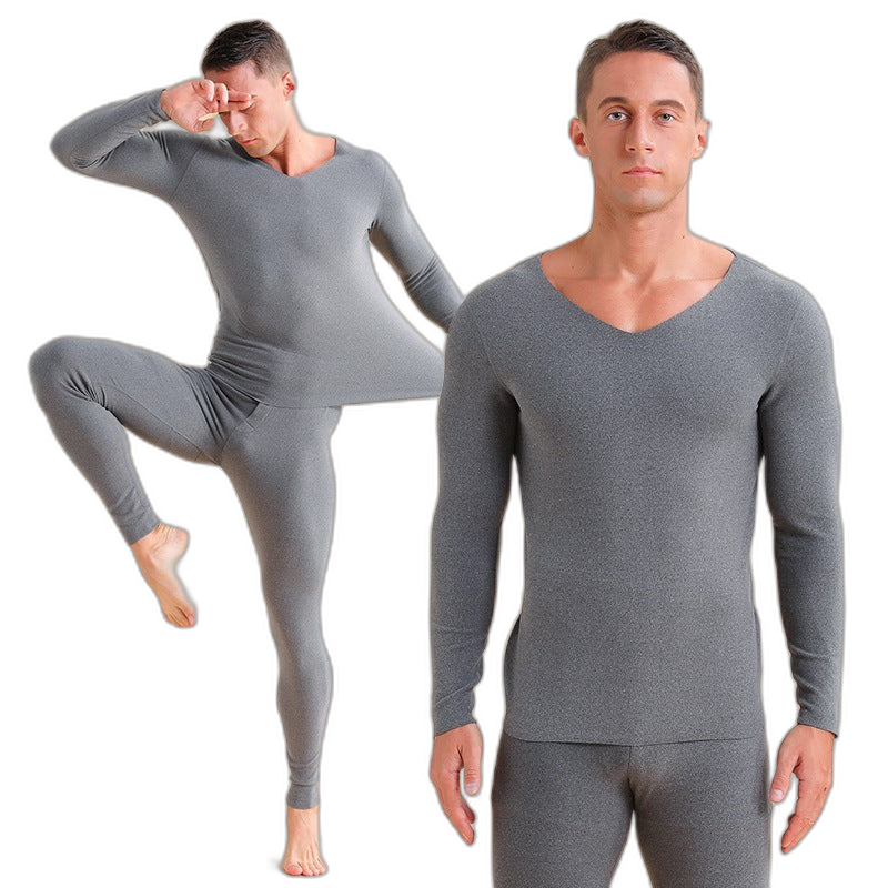 Men's V-neck Fleece Thermal Underwear Set