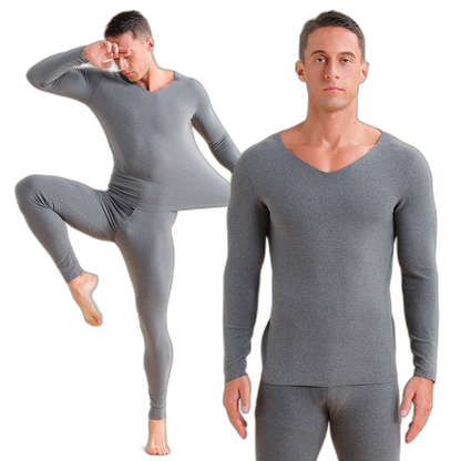 Men's V-neck Fleece Thermal Underwear Set